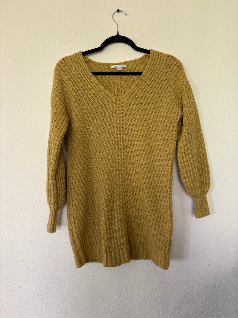 American Eagle Outfitters V-Neck Sweater Dress in Mustard Yellow